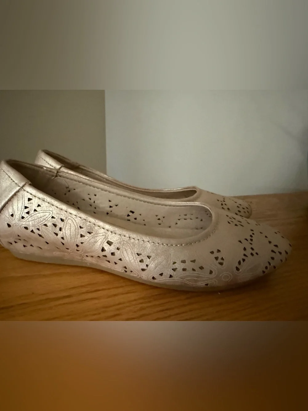 BareTraps Metallic Taupe Laser-Cut Ballet Flats